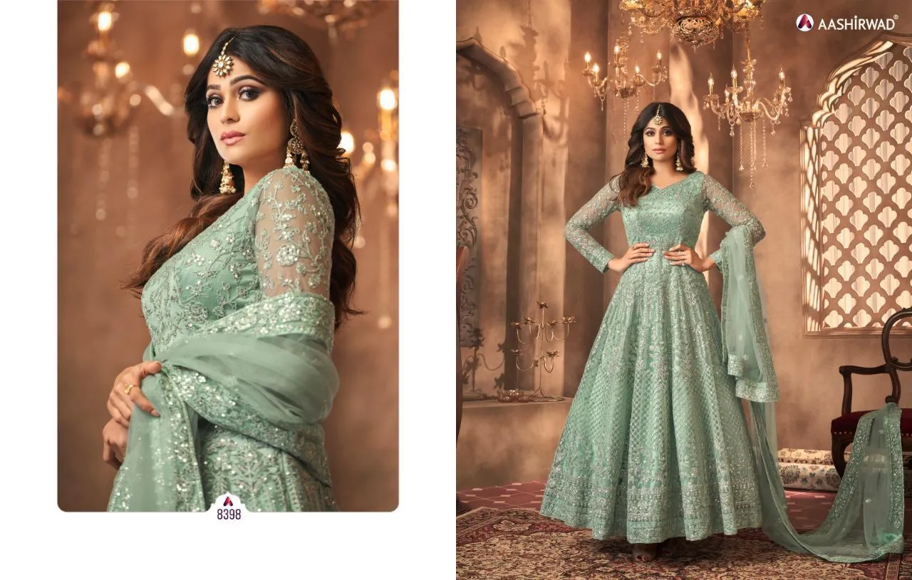 AASHIRWAD SANJANA 8396-8399 SERIES FULL STITCHED SUITS