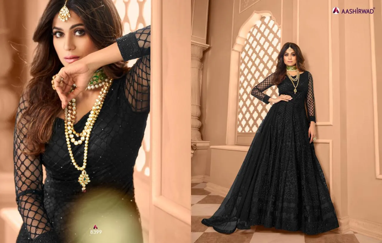 AASHIRWAD SANJANA 8396-8399 SERIES FULL STITCHED SUITS