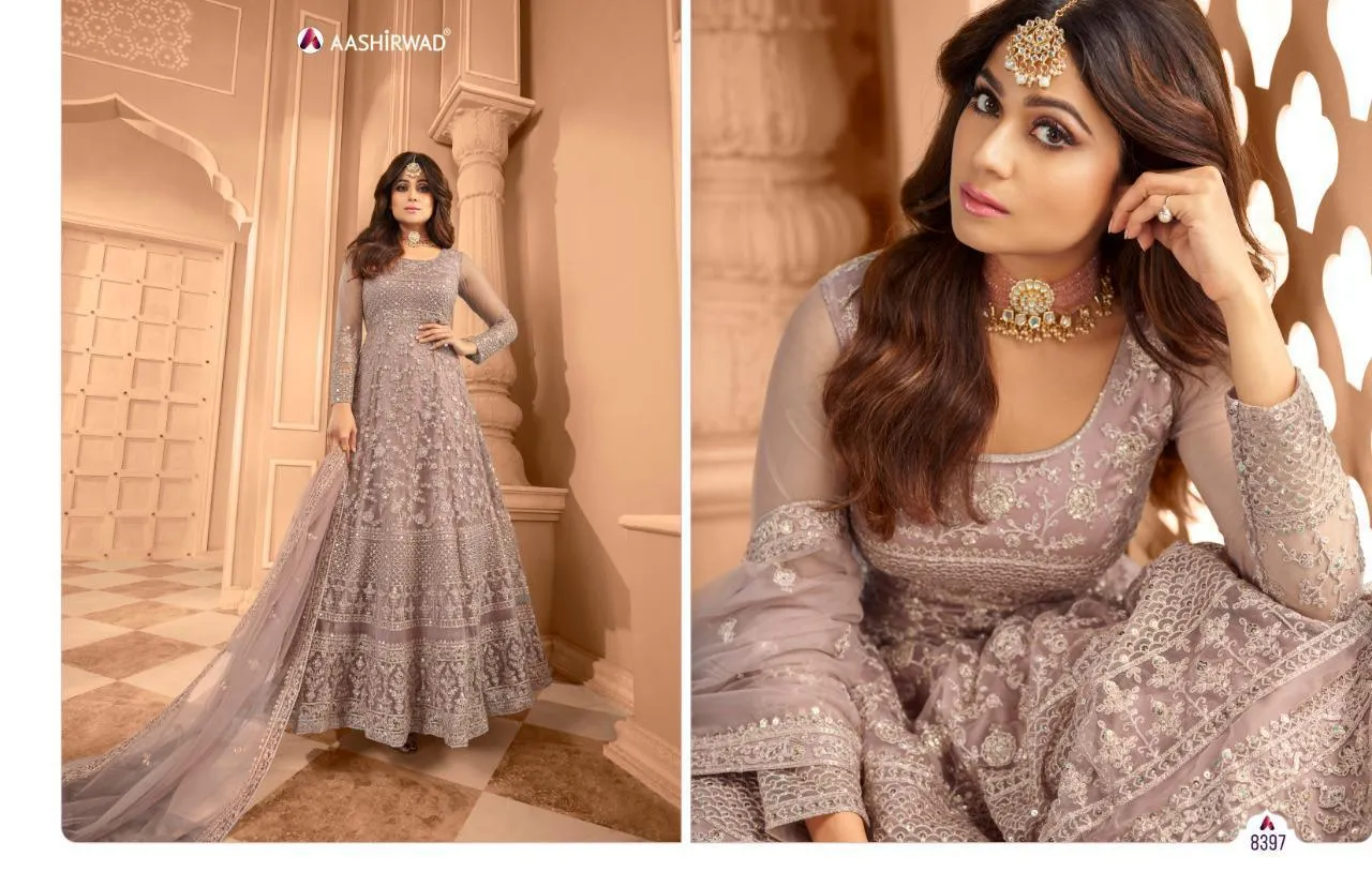 AASHIRWAD SANJANA 8396-8399 SERIES FULL STITCHED SUITS