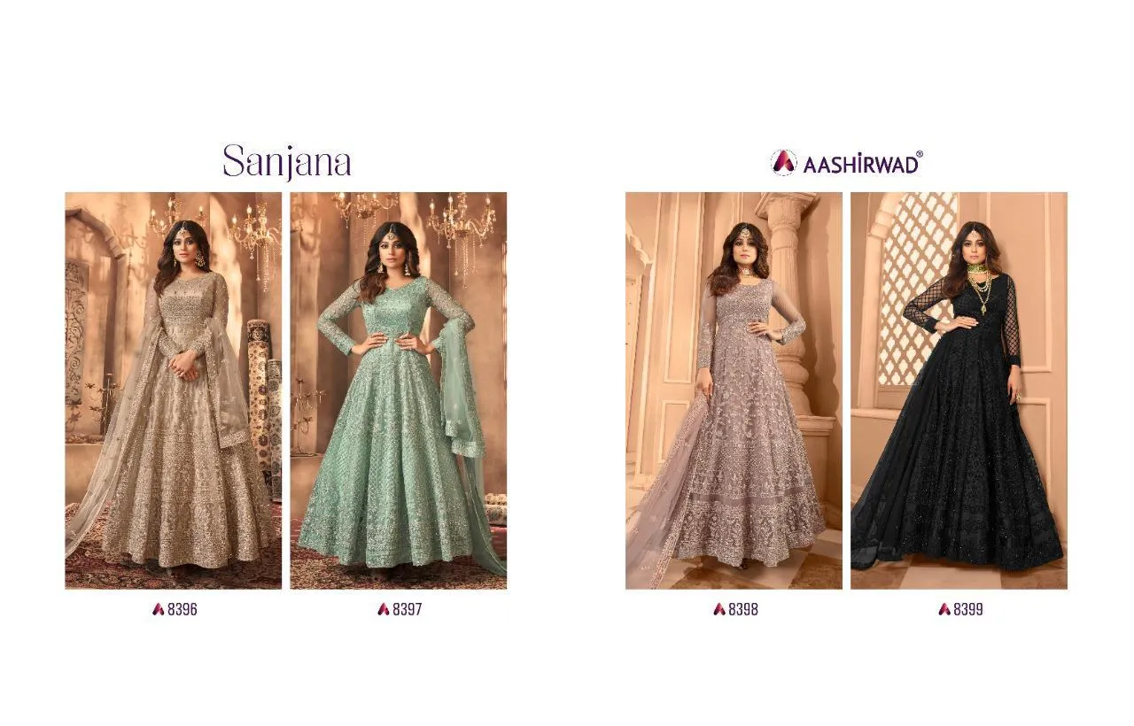 AASHIRWAD SANJANA 8396-8399 SERIES FULL STITCHED SUITS