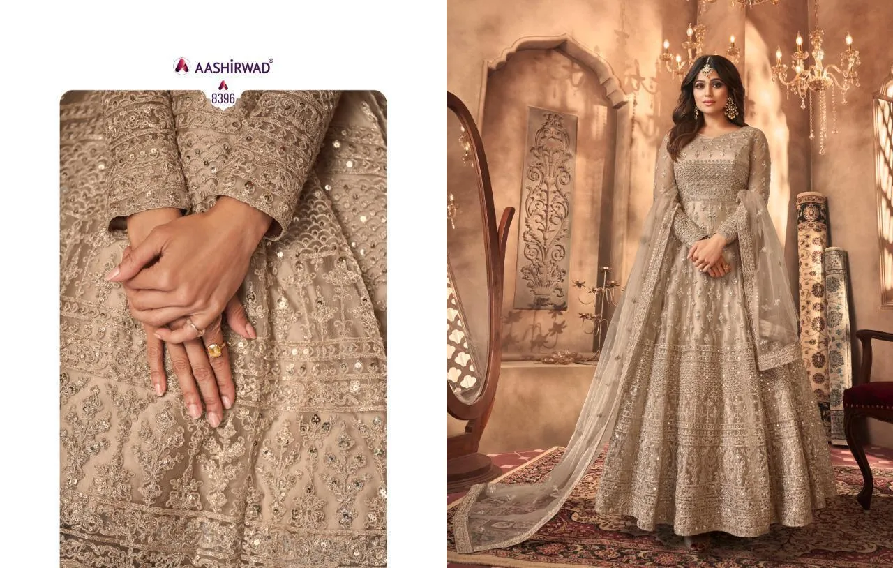 AASHIRWAD SANJANA 8396-8399 SERIES FULL STITCHED SUITS