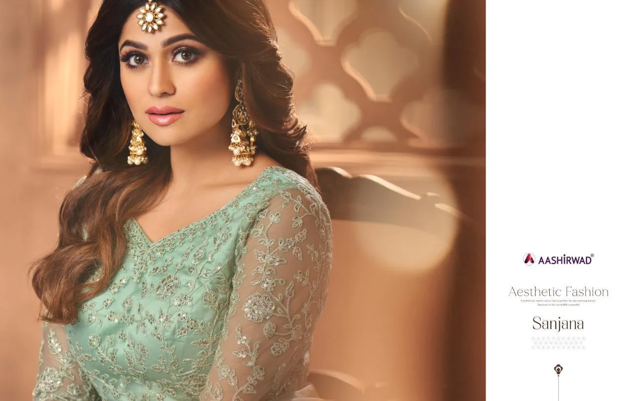 AASHIRWAD SANJANA 8396-8399 SERIES FULL STITCHED SUITS