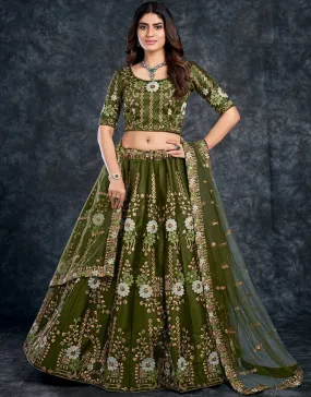Army Green Lehenga style Choli Semi-Stitched Lehenga Choli