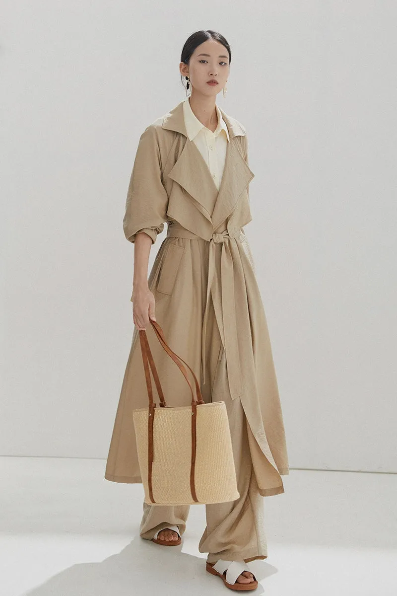 Belted Shawl Collar Trench Coat with Buckle Cuffs