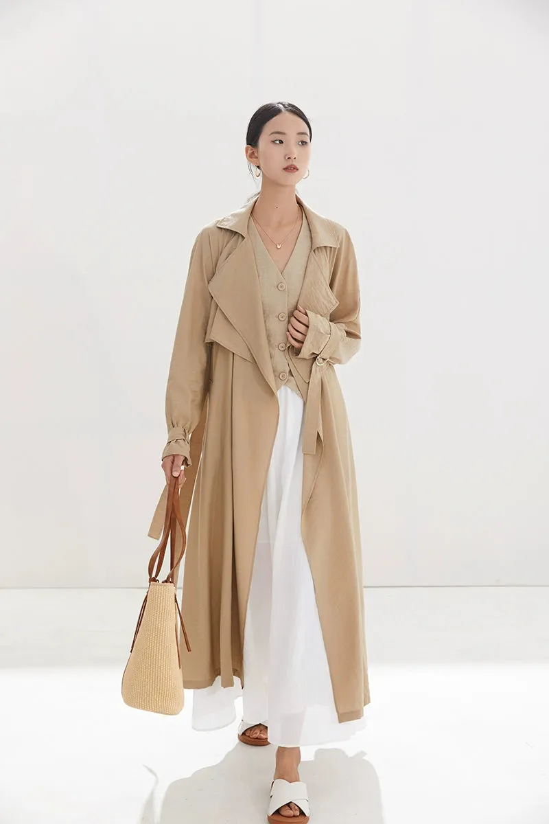 Belted Shawl Collar Trench Coat with Buckle Cuffs