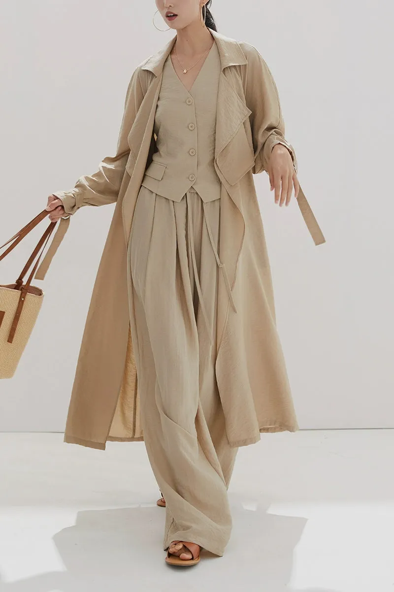 Belted Shawl Collar Trench Coat with Buckle Cuffs