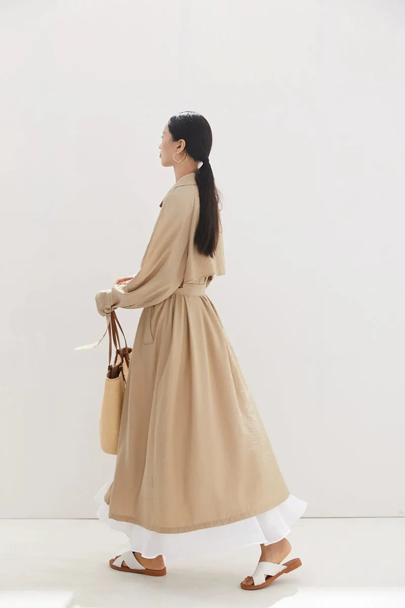 Belted Shawl Collar Trench Coat with Buckle Cuffs