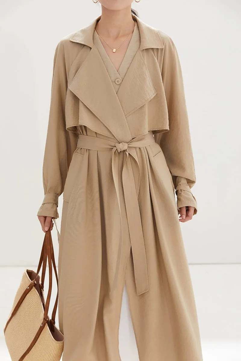 Belted Shawl Collar Trench Coat with Buckle Cuffs
