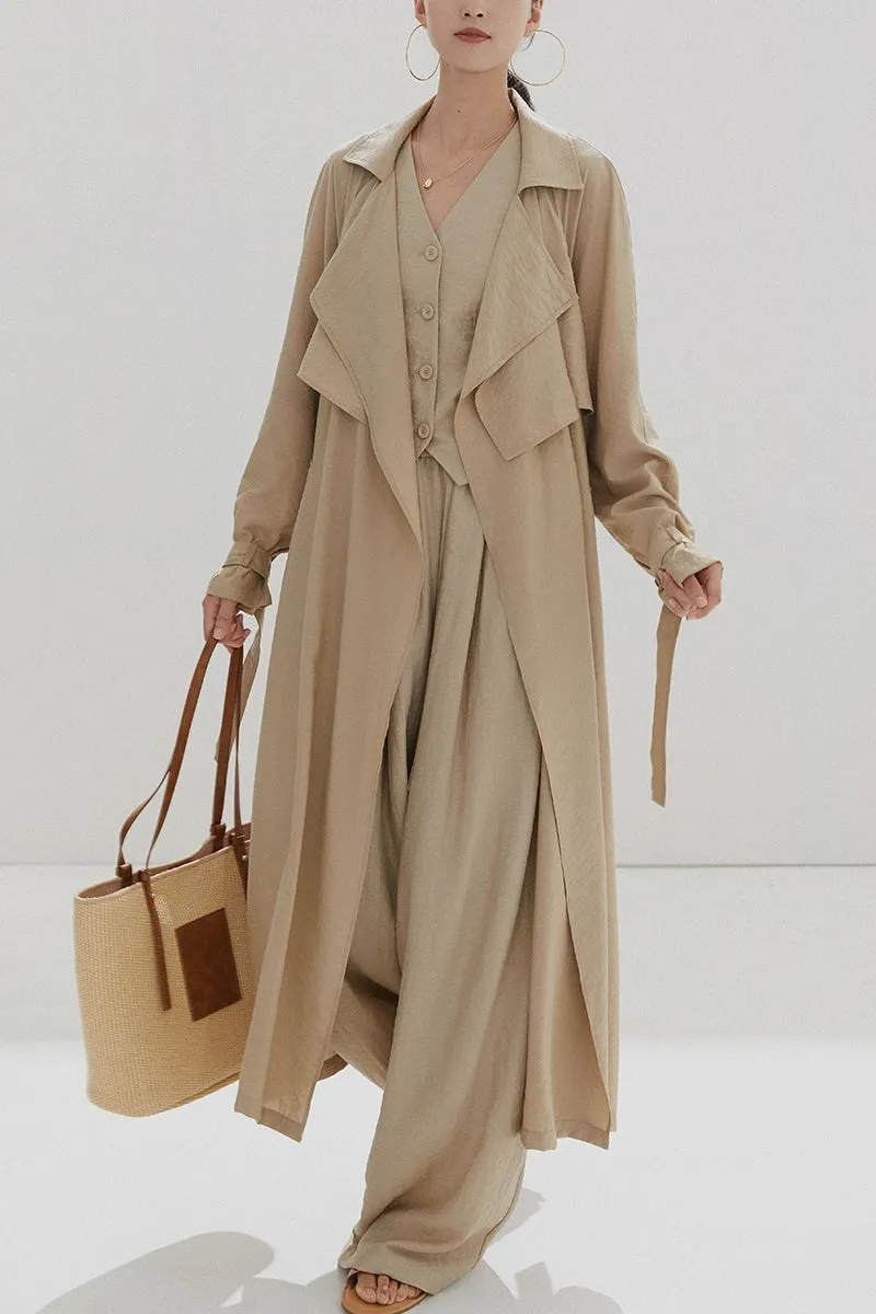 Belted Shawl Collar Trench Coat with Buckle Cuffs