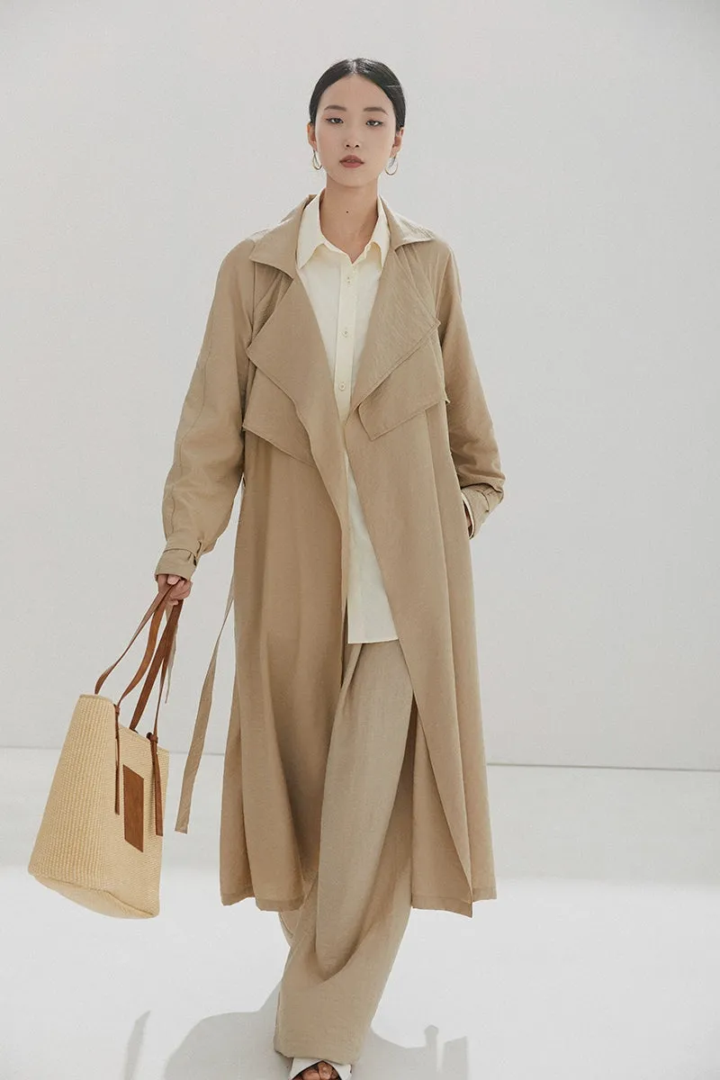 Belted Shawl Collar Trench Coat with Buckle Cuffs