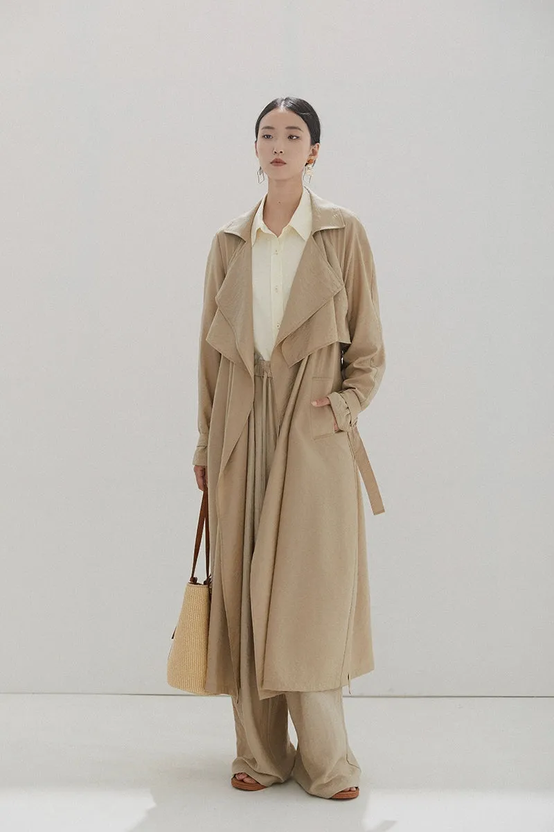 Belted Shawl Collar Trench Coat with Buckle Cuffs