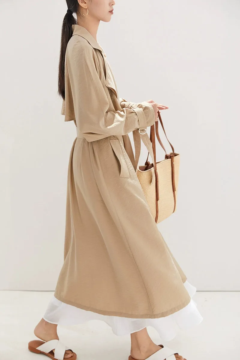 Belted Shawl Collar Trench Coat with Buckle Cuffs