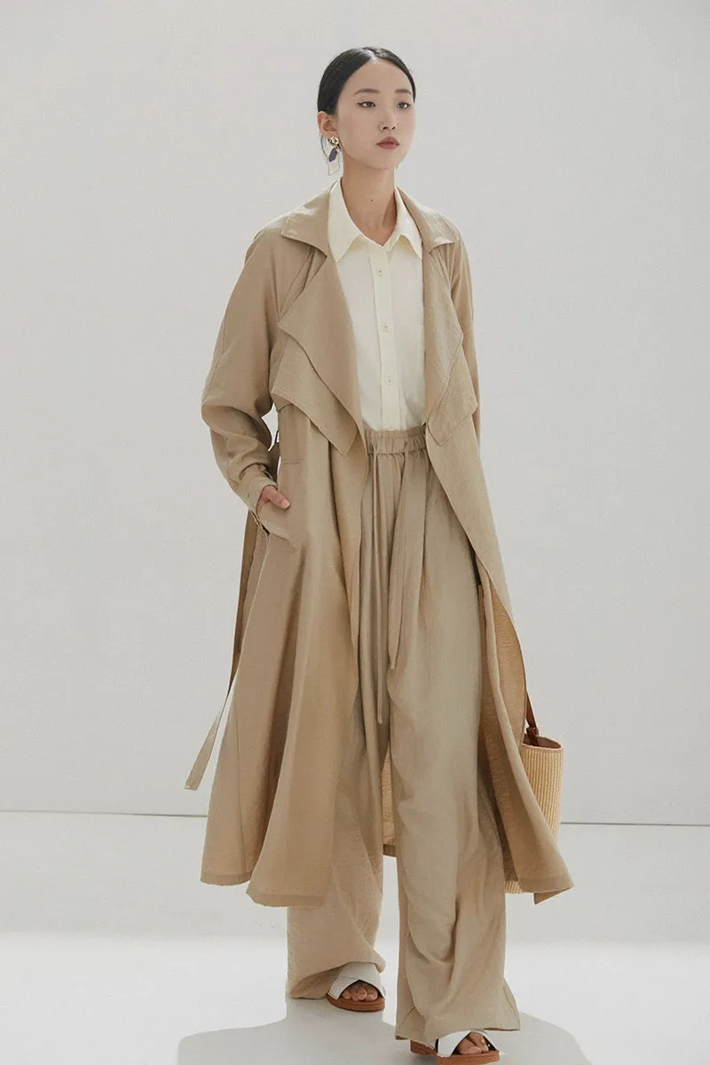 Belted Shawl Collar Trench Coat with Buckle Cuffs