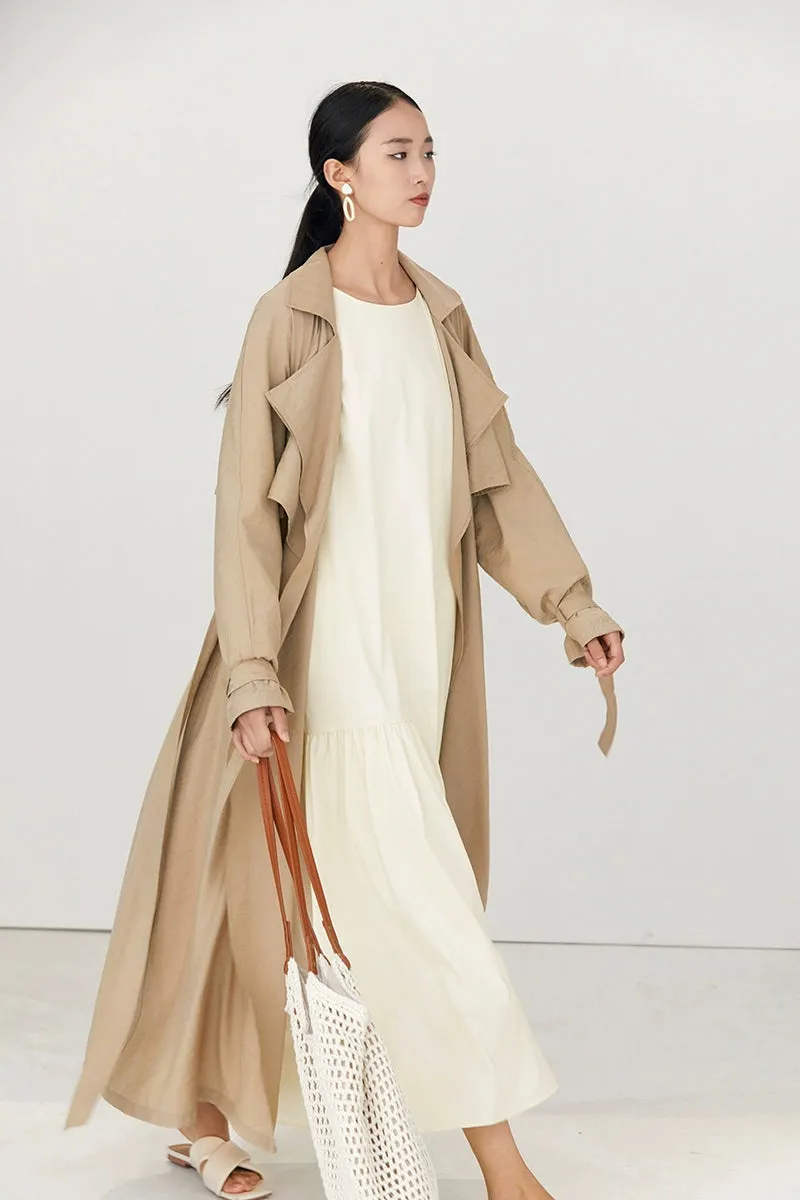 Belted Shawl Collar Trench Coat with Buckle Cuffs