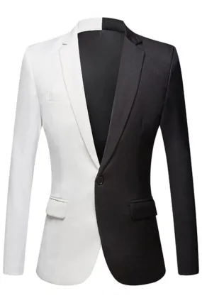 Bi Color Notched Lapel Two Pieces Slim Fit Prom Suits One Button Black and White Suits for Men