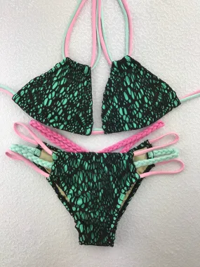 Black Mesh Mint Multistring Bikini/Midcoverage Cheeky
