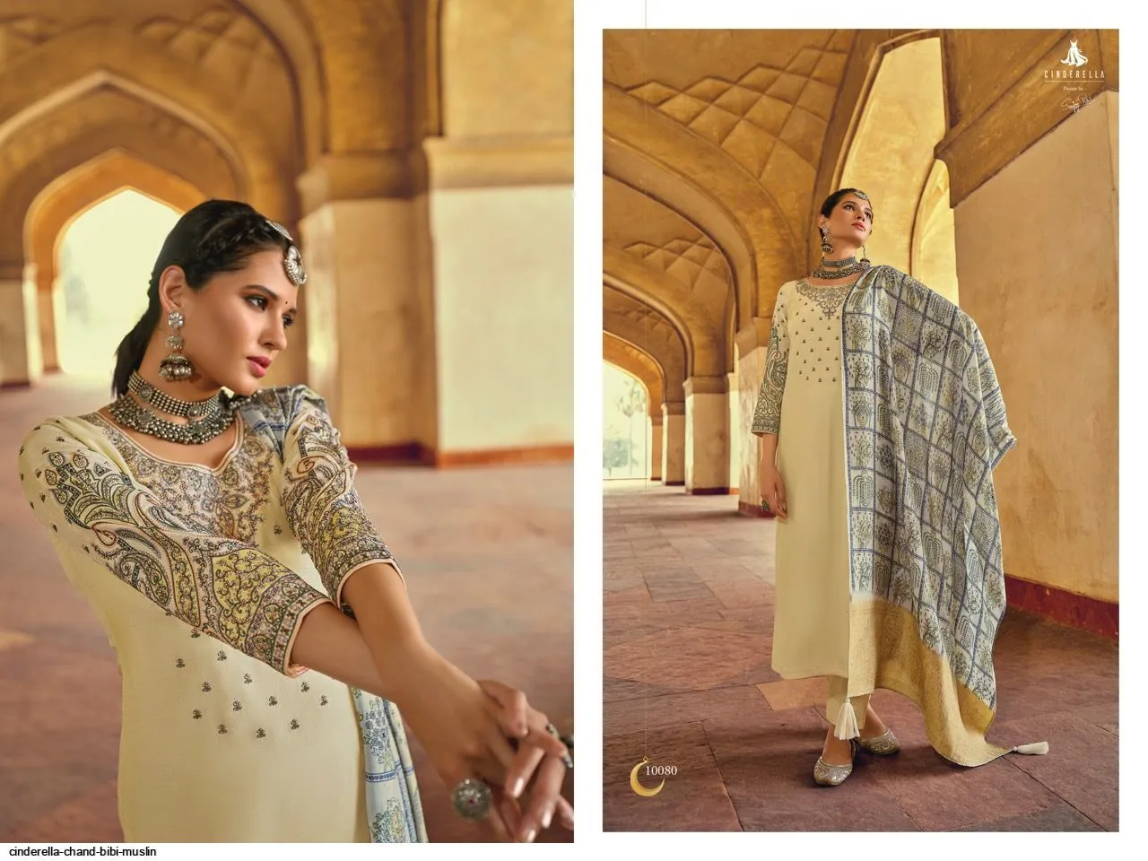 CINDERELLA CHAND BIBI MUSLIN WITH EMBROIDERY DESIGNER FANCY SUITS