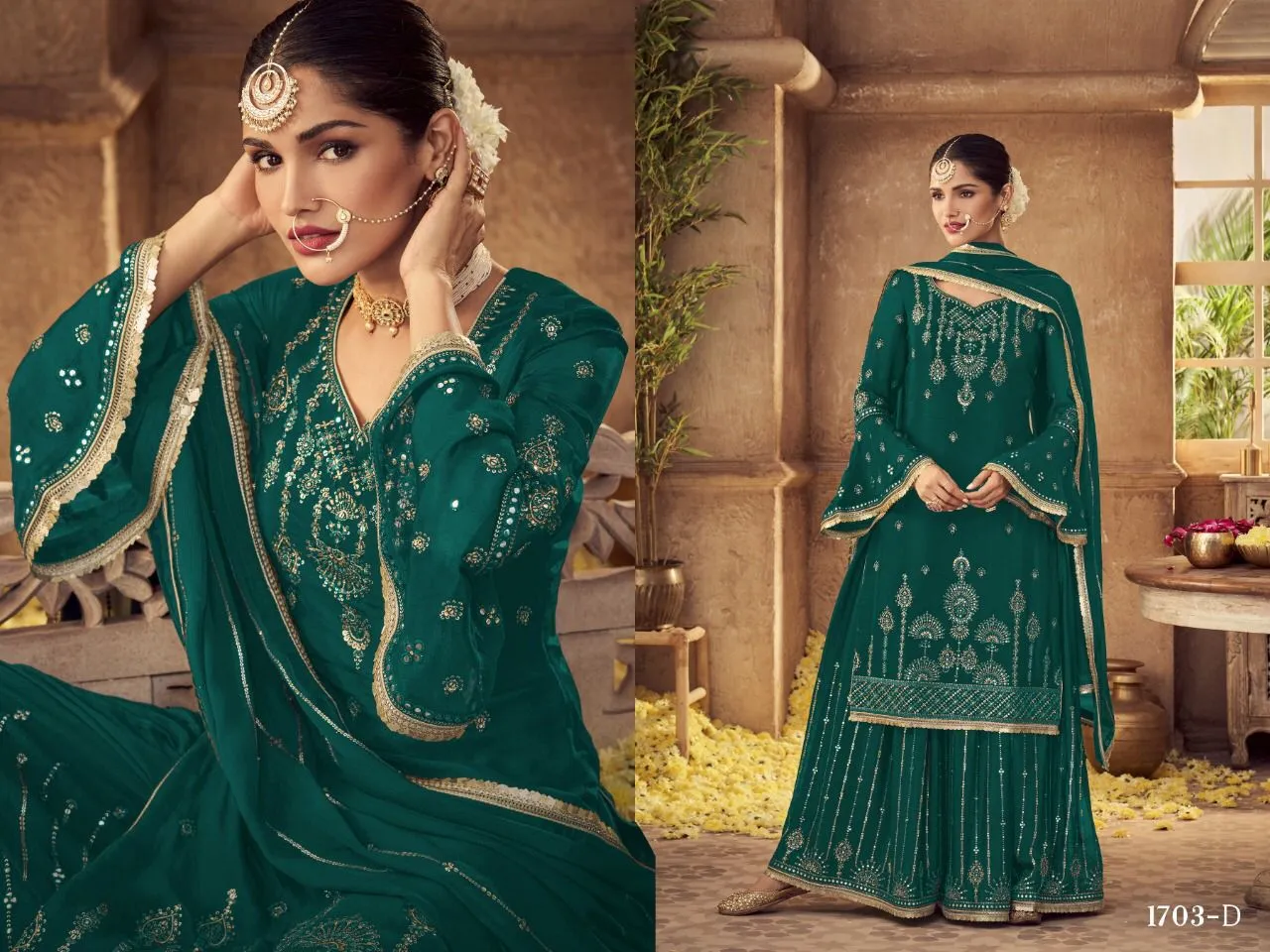D.NO- 1703 HEAVY FOX GEORGETTE PLAZZO SUIT