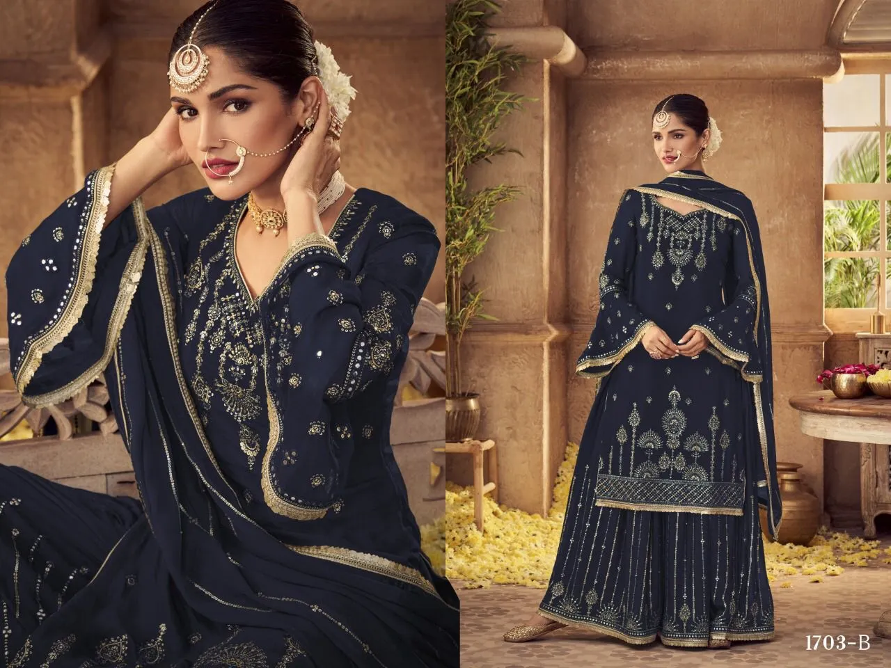 D.NO- 1703 HEAVY FOX GEORGETTE PLAZZO SUIT