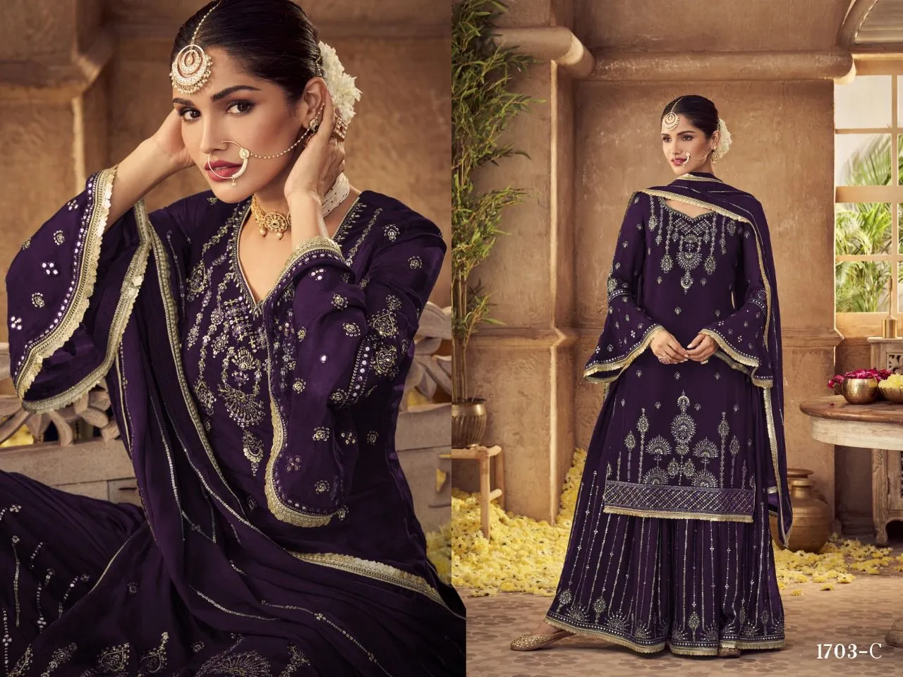 D.NO- 1703 HEAVY FOX GEORGETTE PLAZZO SUIT
