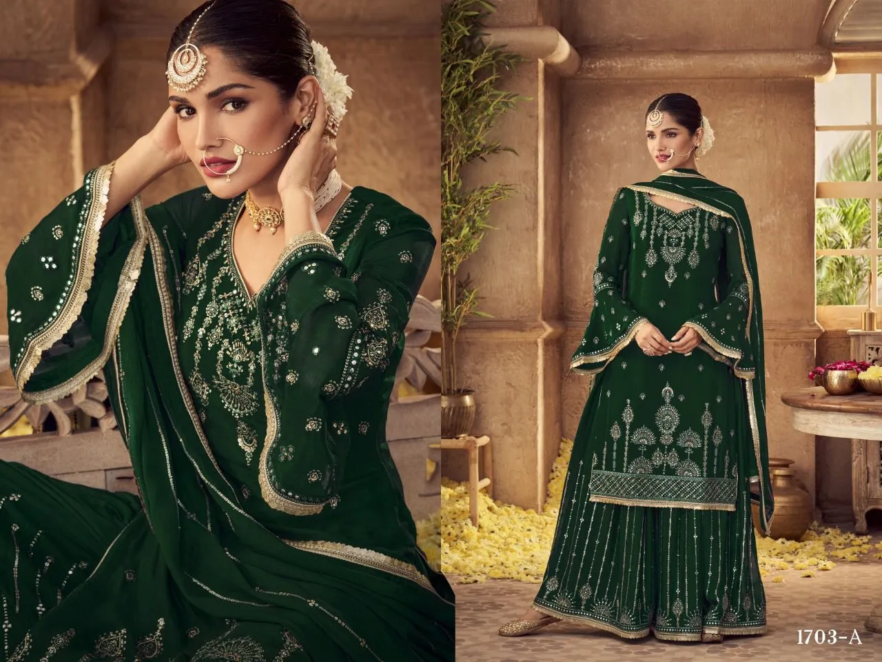 D.NO- 1703 HEAVY FOX GEORGETTE PLAZZO SUIT