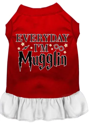 Everyday I'm Mugglin Screen Print Dog Dress Red With White Lg (14)