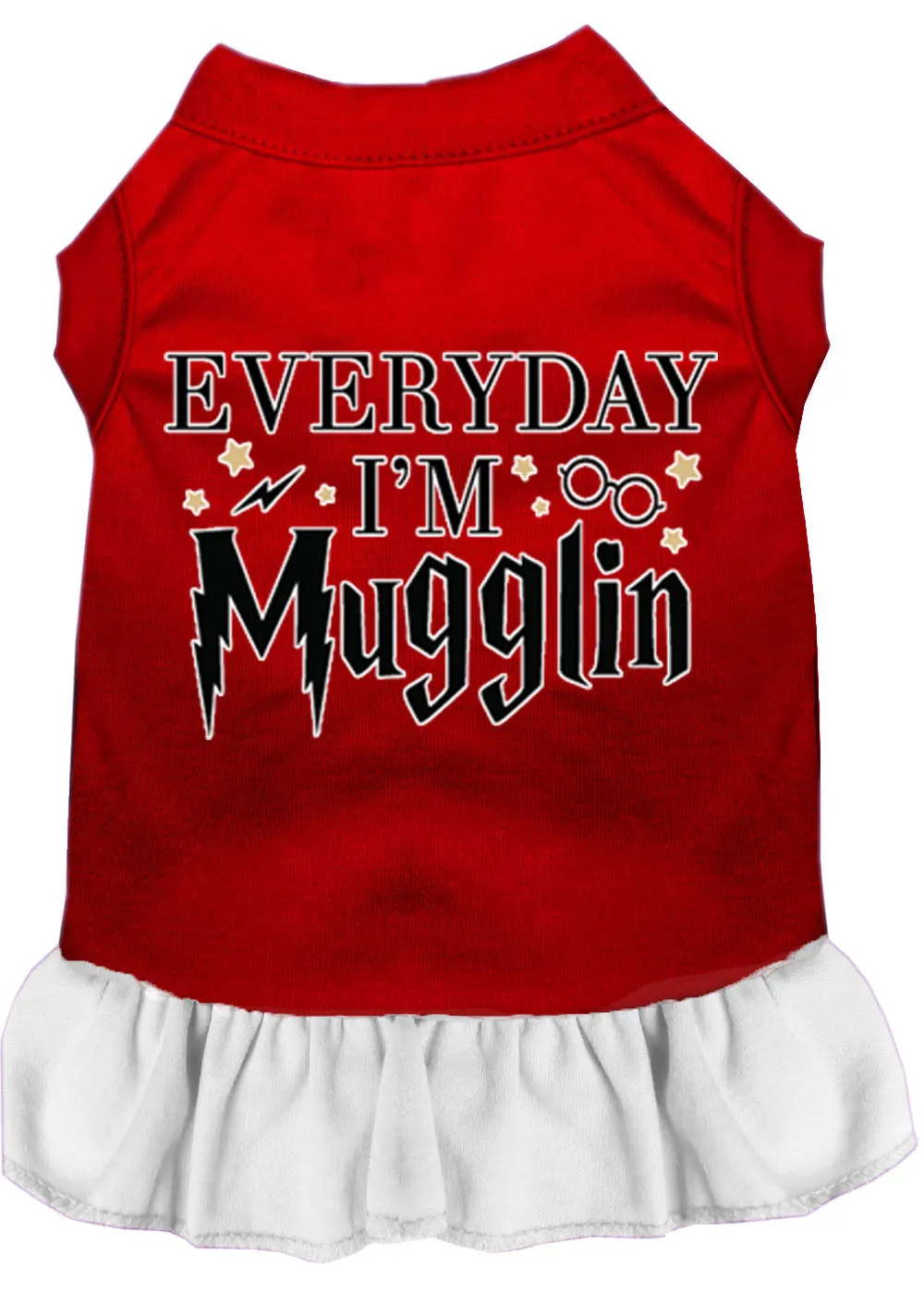 Everyday I'm Mugglin Screen Print Dog Dress Red With White Lg (14)