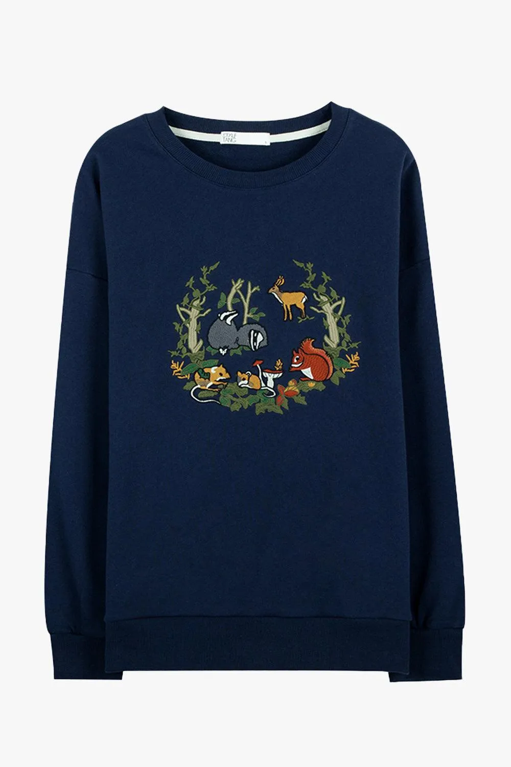 Forest Friends Embroidery Blue Sweatshirt