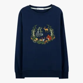 Forest Friends Embroidery Blue Sweatshirt