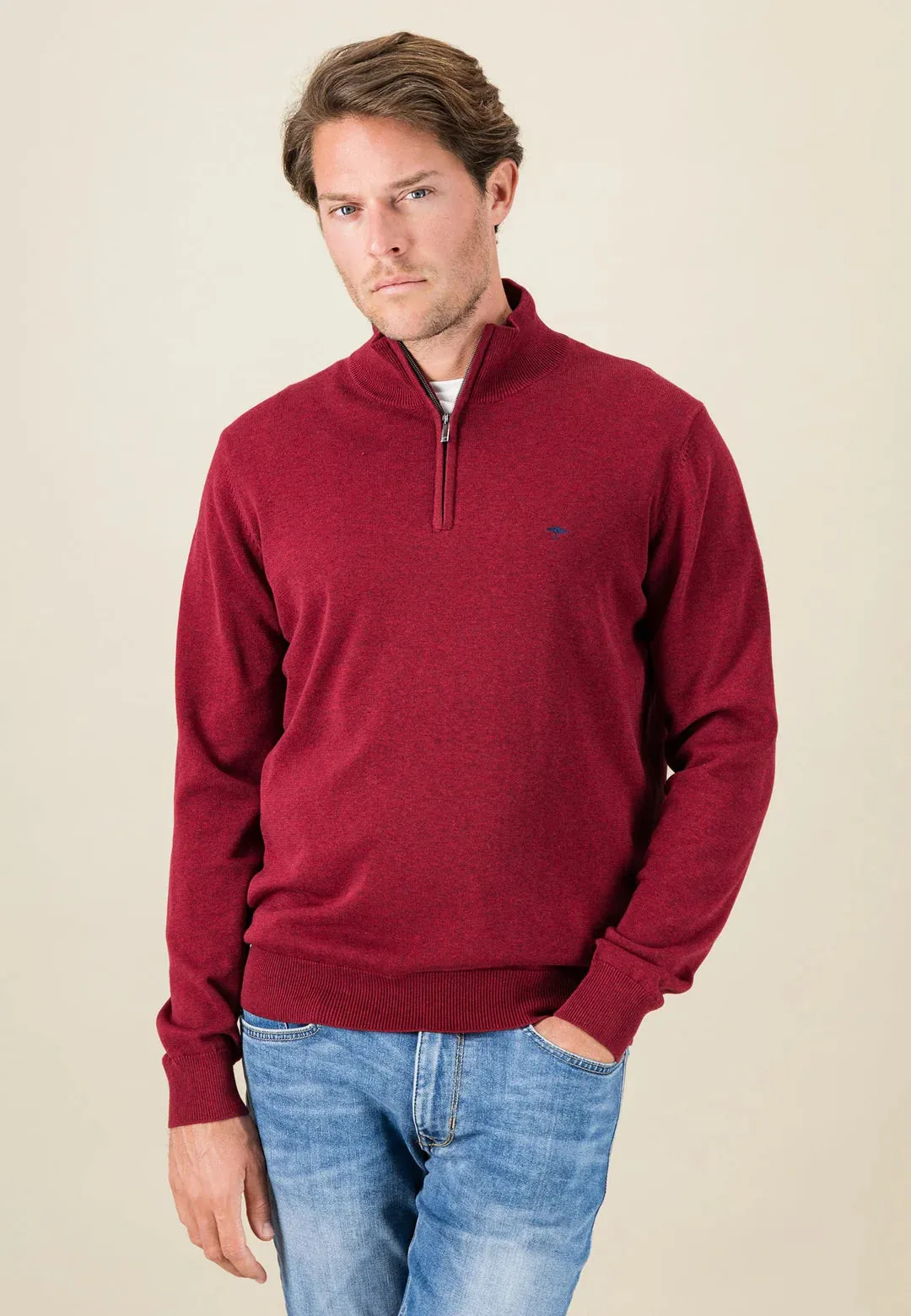 Fynch Hatton Knitwear 1/4Zip Neck Ruby Red