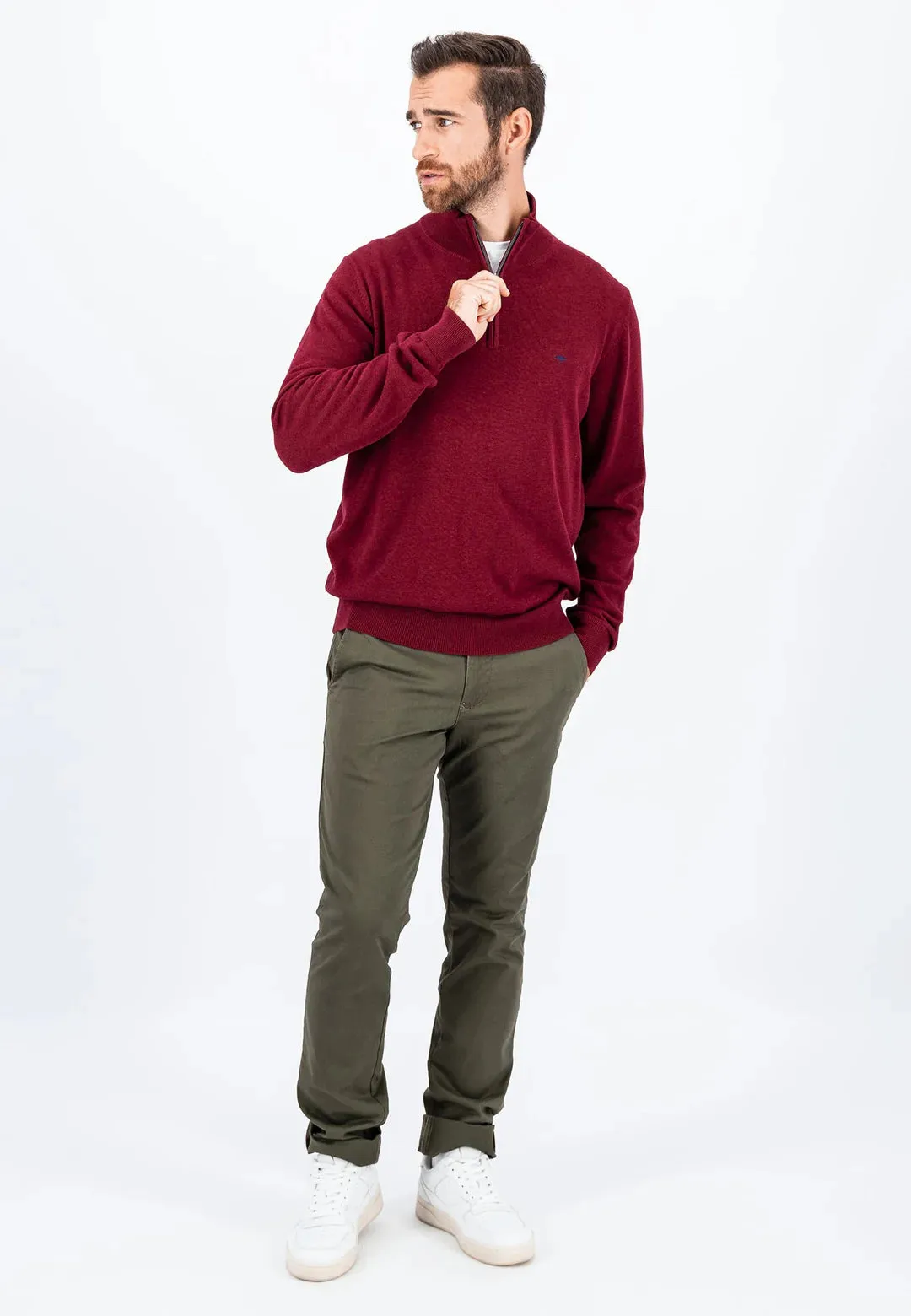 Fynch Hatton Knitwear 1/4Zip Neck Ruby Red