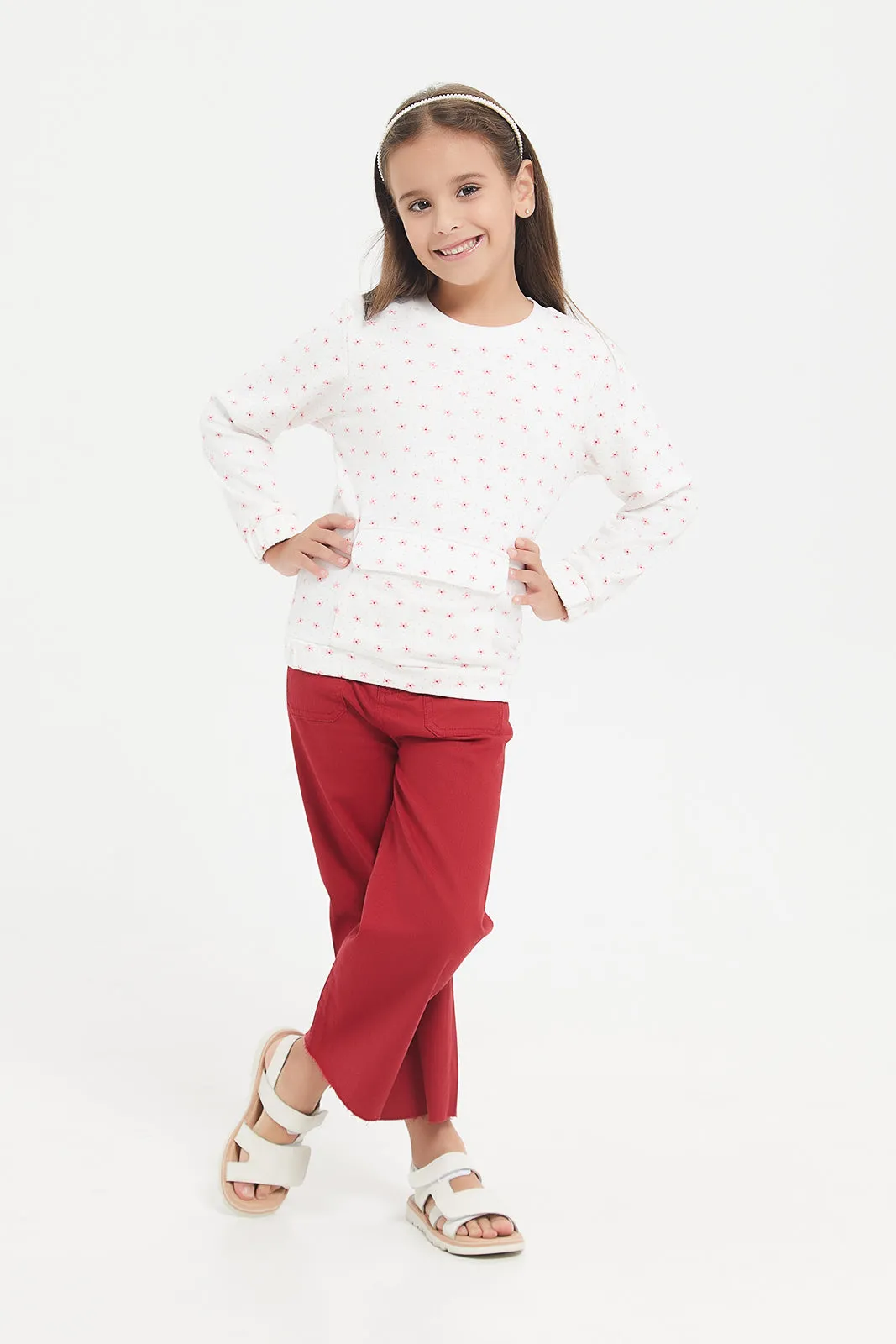 Girls Whit Printed Sweatshirt