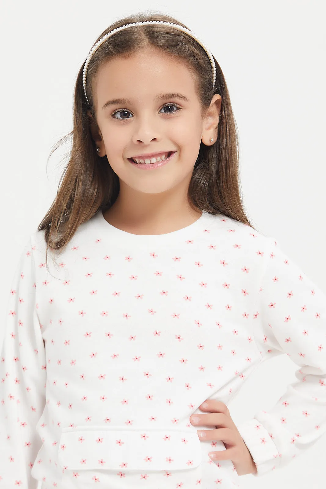 Girls Whit Printed Sweatshirt