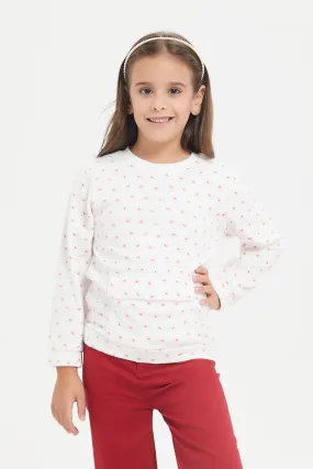 Girls Whit Printed Sweatshirt