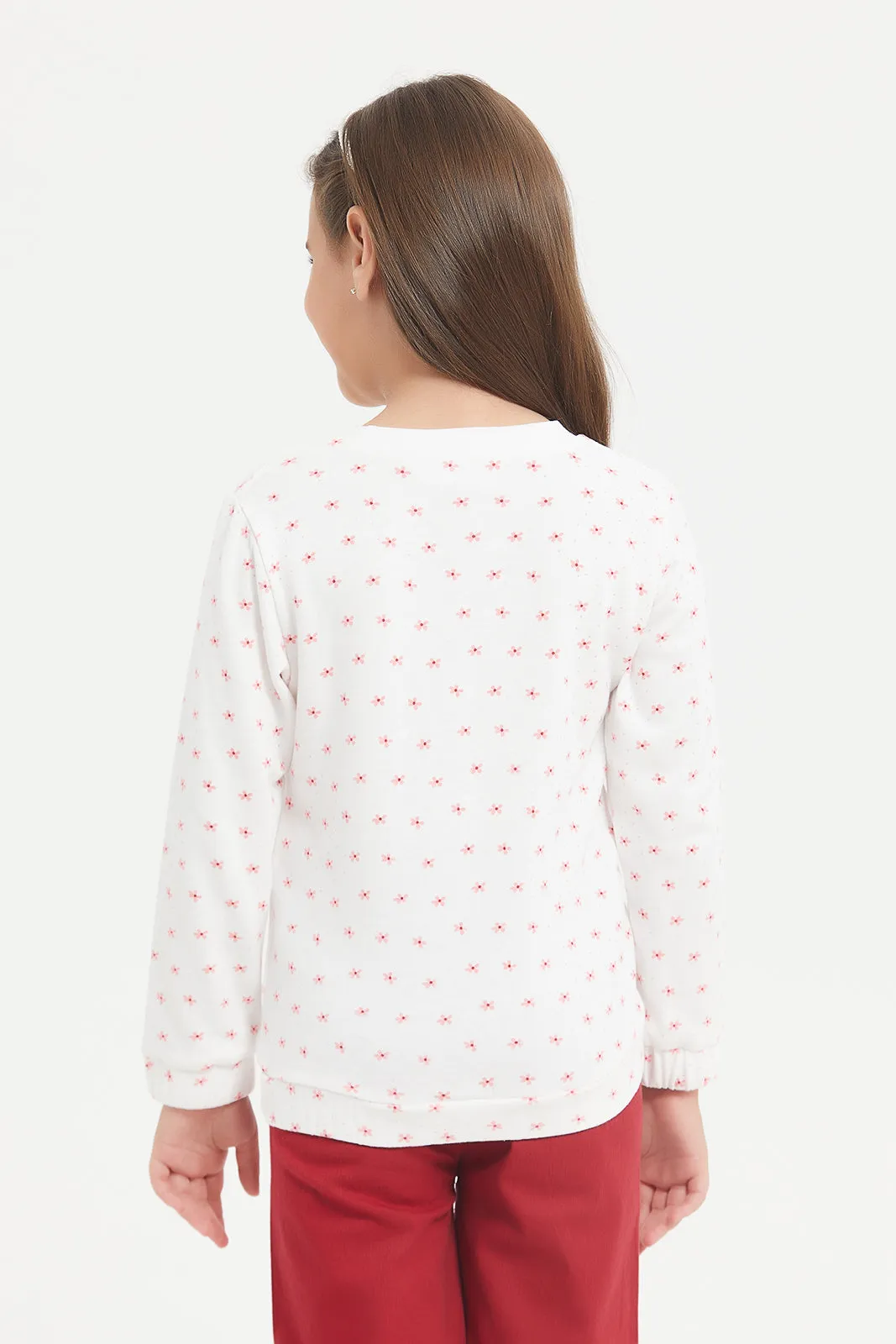 Girls Whit Printed Sweatshirt