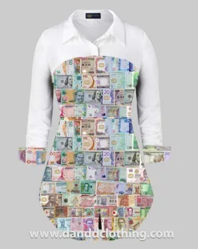 Long Office Shirt Money Print Shirt