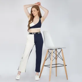 SLAY. Sport Women's Blue & White Colorblock Bikini Crop Top & Pants Co-ord Set